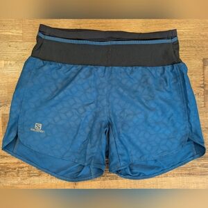Salomon XA Womens Running Training Lined Shorts Mesh Zipped Pockets Blue Sz S
